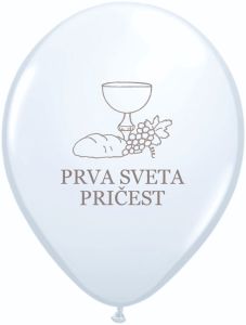Lateks baloni 28cm Prva Sveta Pričest Silver White