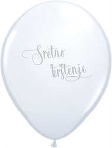 Latex baloni 28 cm  Sretno Krštenje Pearl White Silver