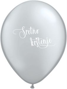 Latex baloni 28 cm  Sretno Krštenje Silver White