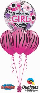 Helijski buket Bubble baloni Birthday Pink Zebra