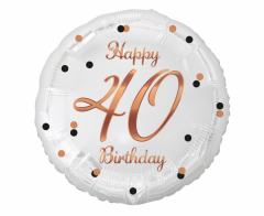 Standard B&C Happy 40 Birthday White Rosegold  Printing folijski balon