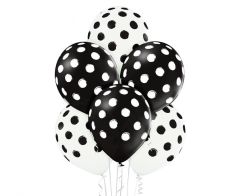 Latex baloni Brush Polka Dots black&white 30 cm