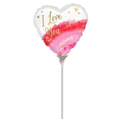 Mini Geode Watercolour Love Heart folijski balon na štapiću